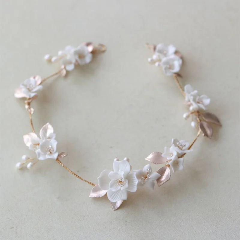 SLBRIDAL Handmade Luxury Rhinestones Freshwater Pearls Ceram Flower Bridal Tiara Wedding Bridesmaids Crown Women Hair Jewelry