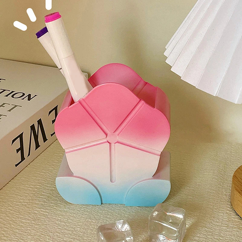 Cute Multifunctional Caramel Pudding Jelly Lotus Makeup Brush Storage Bucket Large Capacity Desktop Ornament Creative Pen Holder