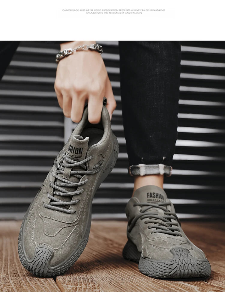 Spring New Men's Shoes, Comfortable Casual Shoes, Lightweight Trendy Versatile Solid Color Trendy Shoes, Men's Sports Thick-Soled Sneakers