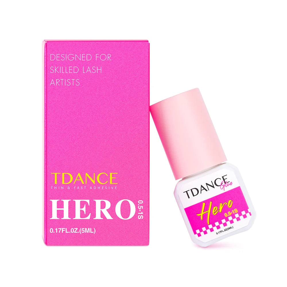 TDANCE Hero Glue 5ml 0.5-1 Second Fast Dry Eyelash Extension Adhesive Retention Extra Long Lasting Strong Low Smell Lash Glue