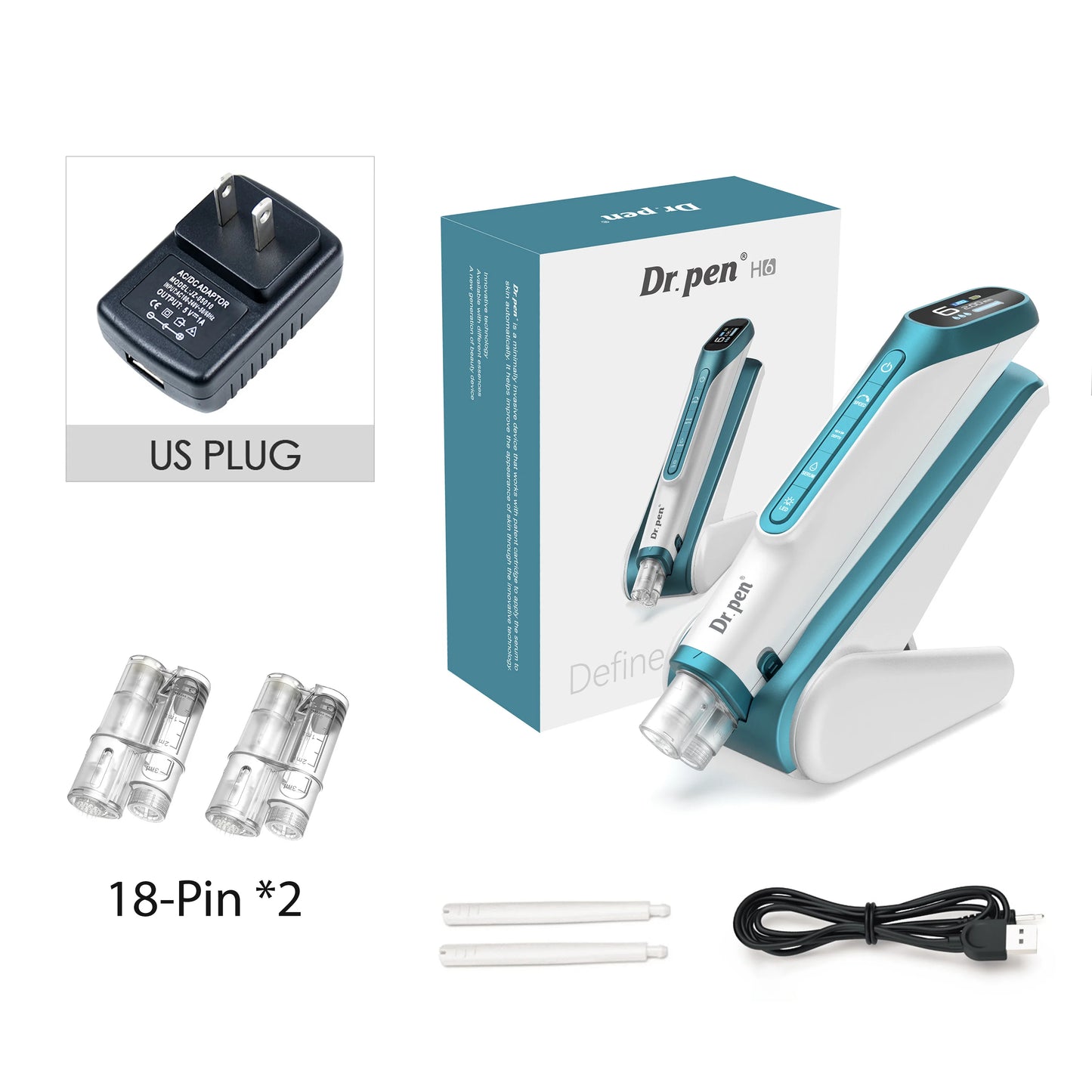 Dr. pen H6 Newly Upgraded Dual Cartridge Design Intelligent Infusion Microneedling pen Needle length 0.25mm as a high-end gift