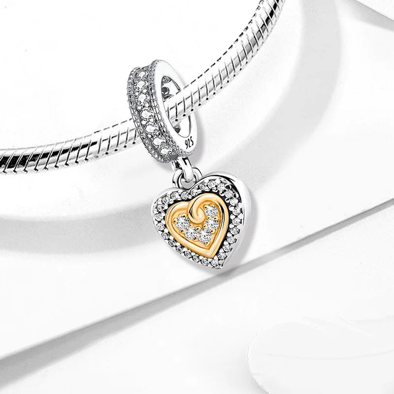 Shecharms 925 Sterling Silver Love Heart Firefly Golden Series Charms Fit DIY Making Bracelet Necklace High Quality Fine Jewelry