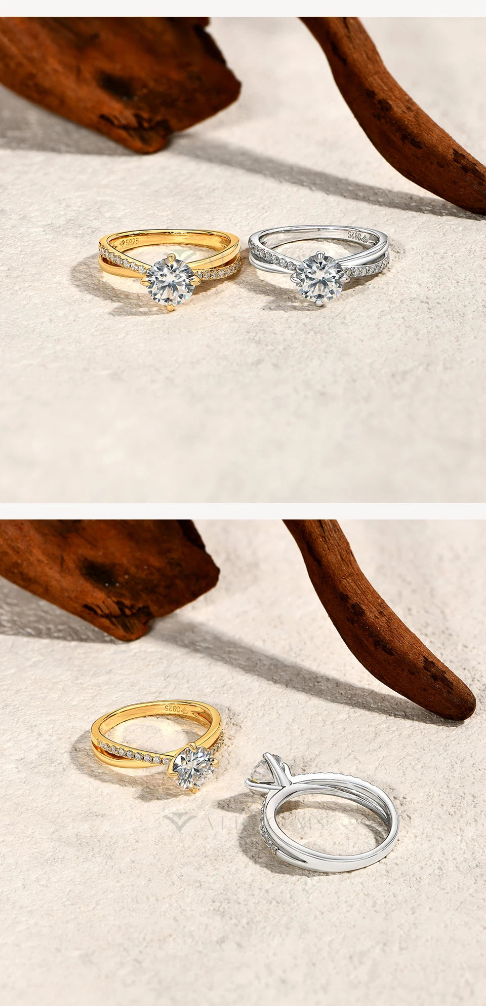ATTAGEMS Classic Moissanite Wedding Ring Four Claws Original s925 Sterling Silver Jewelry for Women Engagement Band High Quality