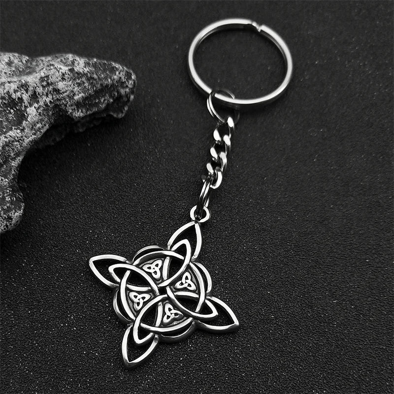 Gothic Viking Witch Celtic Knot Symbol Key Chain for Women Men Stainless Steel Odin Runes Witchcraft Key Ring Jewelry Gift