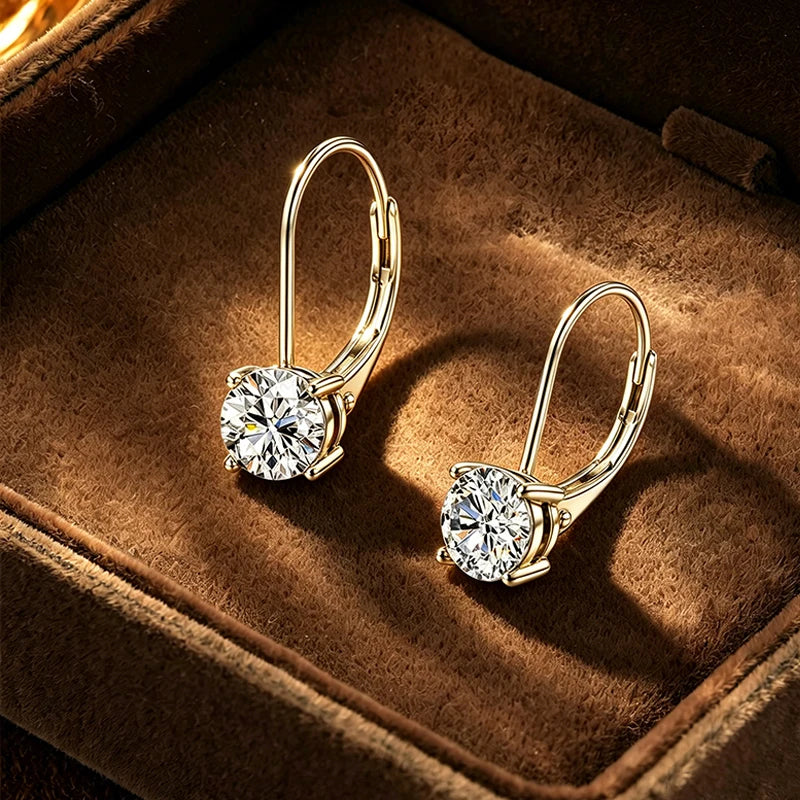 OXTAO 6.5mm/8mm Certified D Moissanite Clip Earrings Minimalist Design Dangle Drop Earrings for Women 14K Gold Filled Jewelry