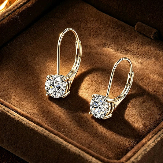 OXTAO 6.5mm/8mm Certified D Moissanite Clip Earrings Minimalist Design Dangle Drop Earrings for Women 14K Gold Filled Jewelry