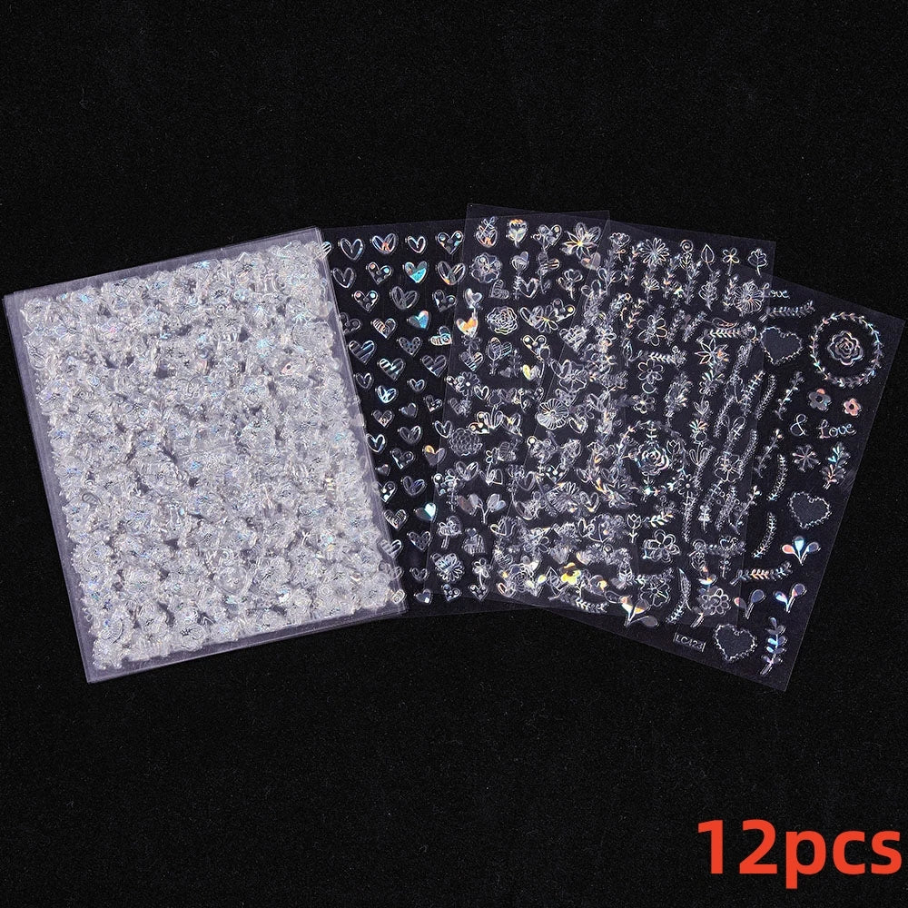 7pcs/Set Bronzing Gold/Silver Nail Art Sticker Sun Stars Moon Design Nail Decals 8*10CM Laser Bohemia Self-Adhesive Slider NLS