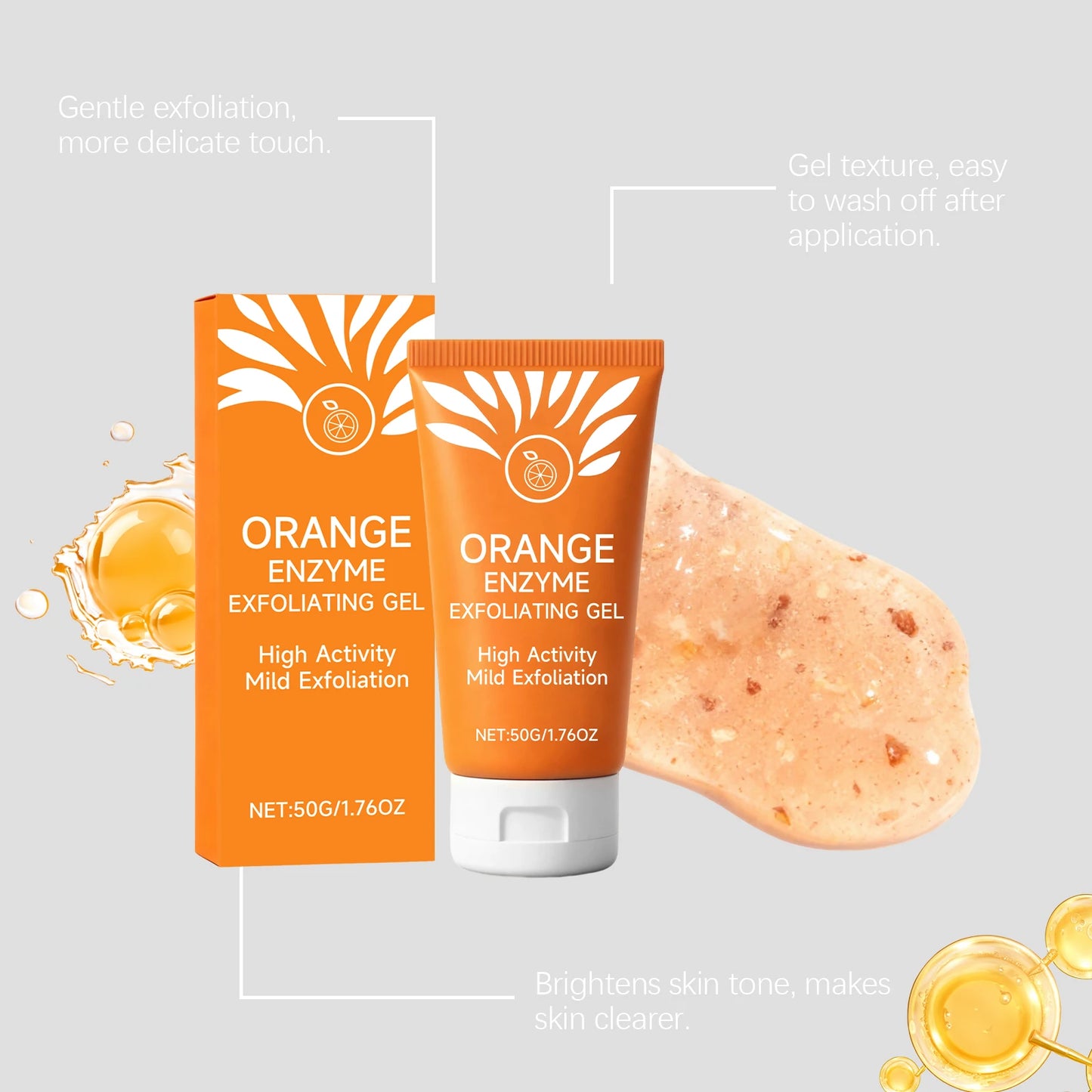 50g Orange Deep Cleansing Gel Deep Exfoliation Improve Skin Roughness Brighten Skin Tone Antioxidant Cleaning Facial Cleanser