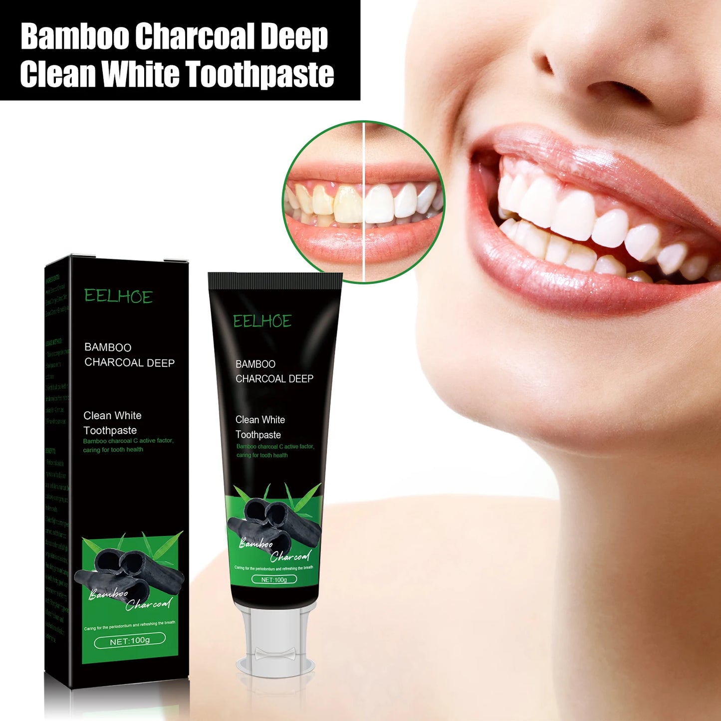 Clean White Toothpaste Effectively Remove Dental Plaque Eliminate Oral Odors Caring for Dental Health Bamboo Charcoal Toothpaste