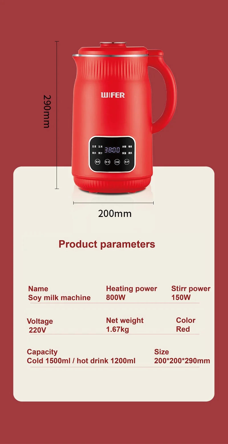 1500ml Soy Milk Machine12h Appointment Filter-free Wall Breaking Machine Mixer Home Electric Juicer Multifunctional Food Process