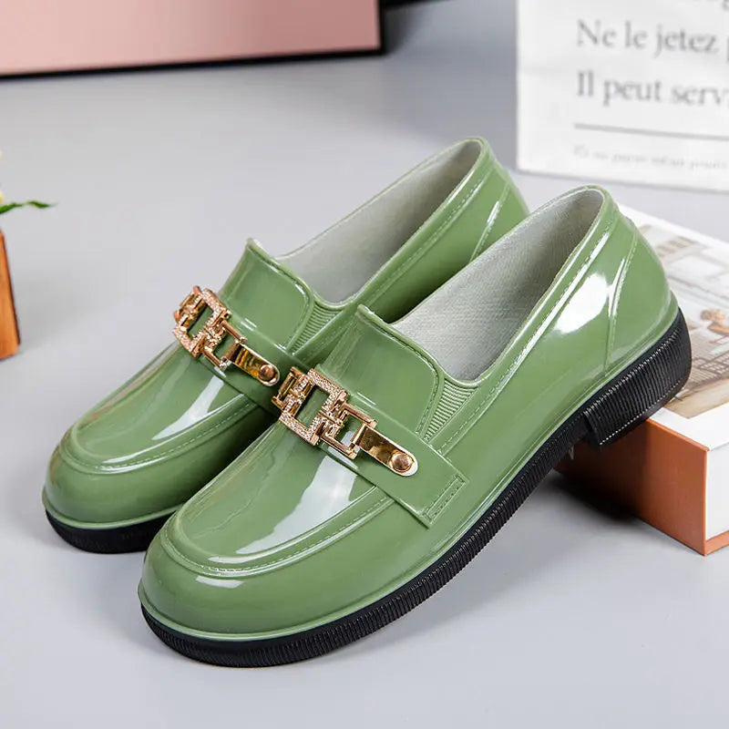 Rain Boots Women Diamond Chain Waterproof Water Shoes Top Quality Women's Rubber Shoes Oil-resistant Non-slip Kitchen Galoshes