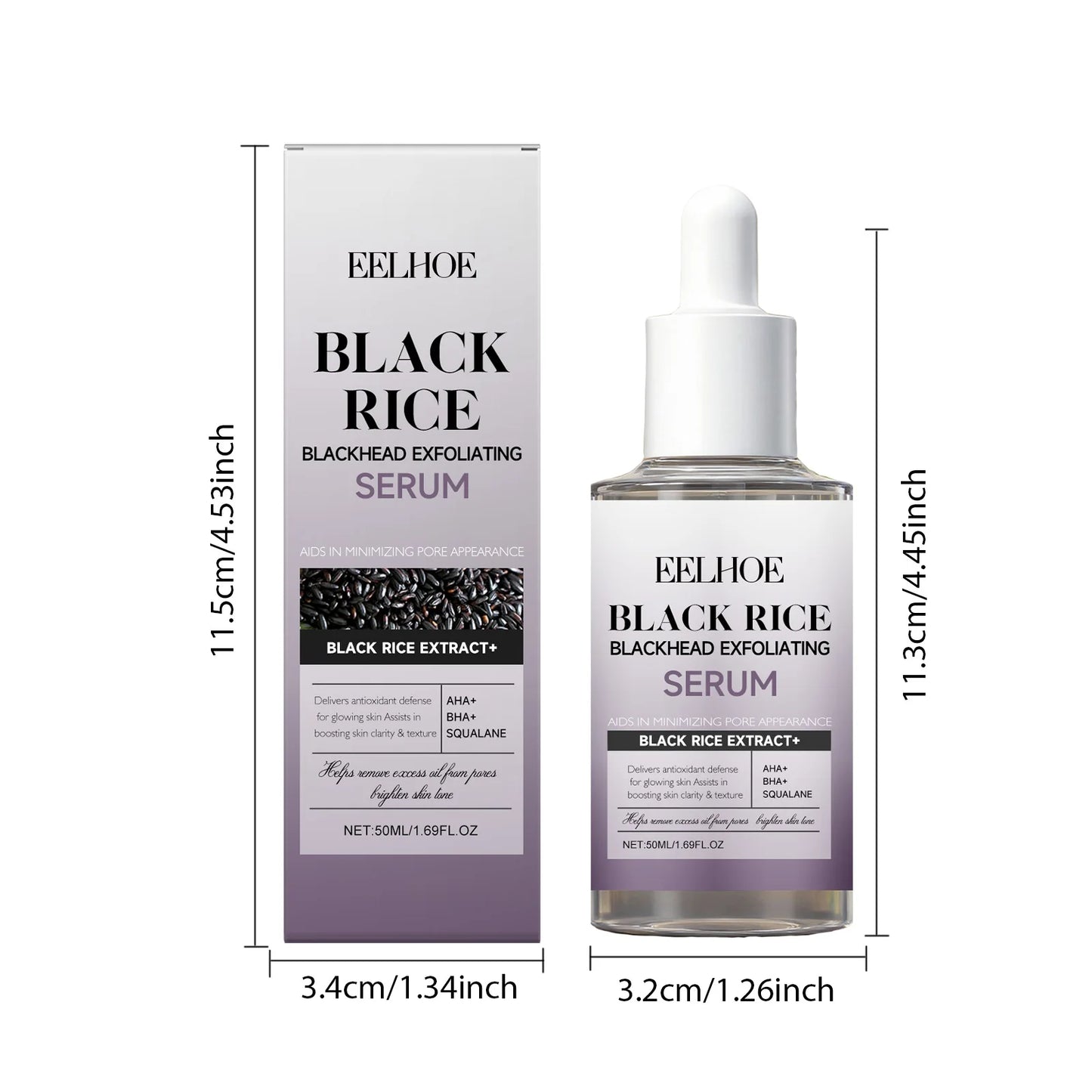 Black & White Rice Exfoliating Serum Set BHA Niacinamide Pore Minimizing & Brightening Blackhead Whitehead Remover Skincare Set