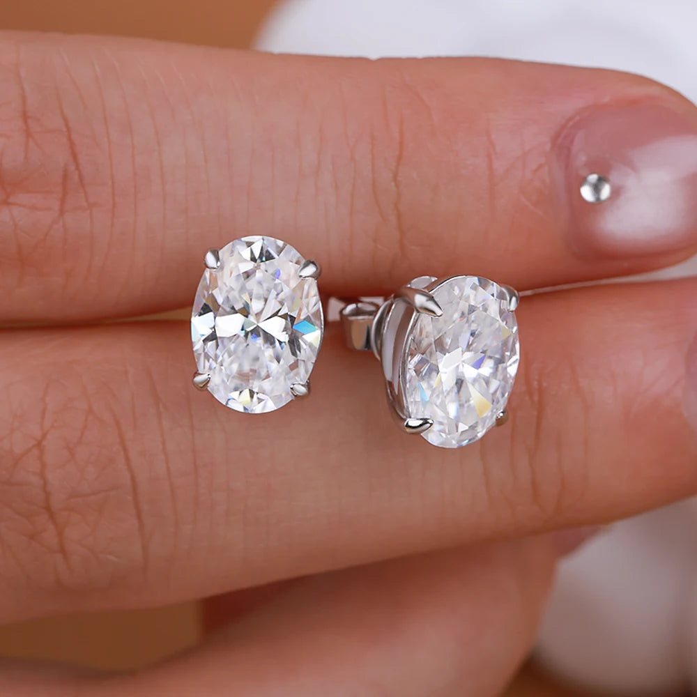 Certified 1-4CT Oval Moissanite Stud Earrings for Women 925 Sterling Silver Sparkling Gems Lab Diamond Ear Studs Wedding Jewelry