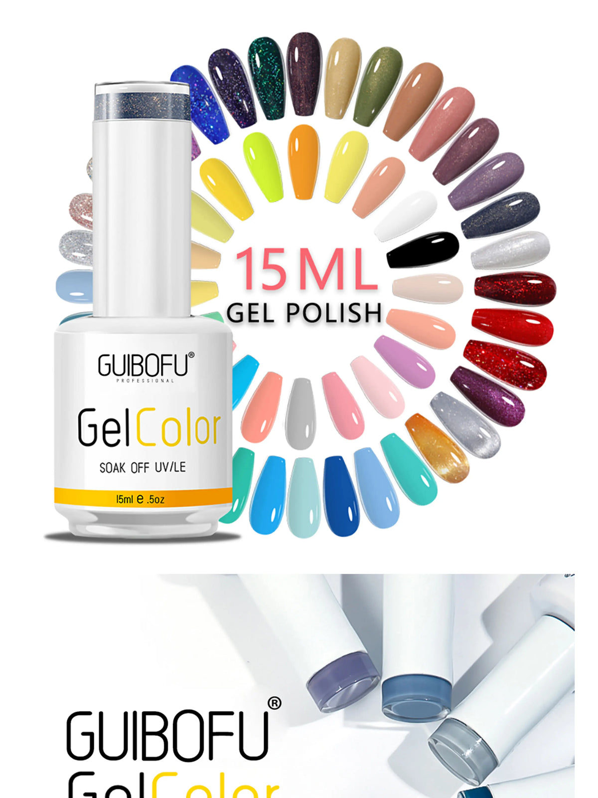 1Pc 15ml Gel Nail Polish Colors Vibrant All Seasons UV Soak Off Semi-Permanent Varnish Bottle for Each Color on the Top Cover