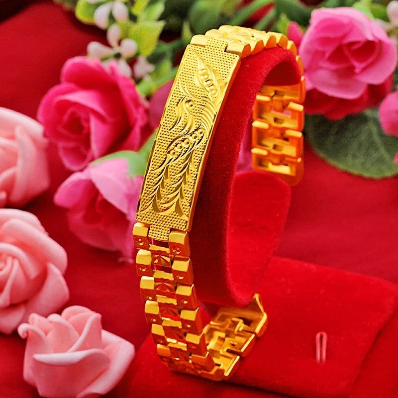 18 K Gold Color Widened Watch Chain Bracelet for Men Dad Father Not Fade Design Bracelet Wedding Engagement Jewelry Gifts