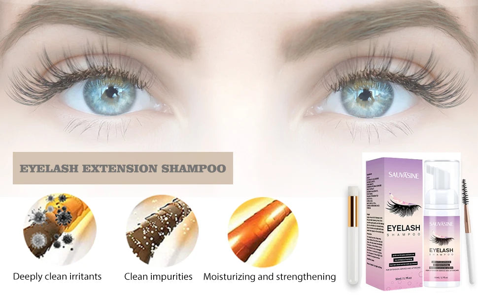 50ML Eyelash Extension Cleanser Shampoo Kit Mousse Fast Makeup Glue Removal Foam Set For Women Deeply Cleaning With Brush