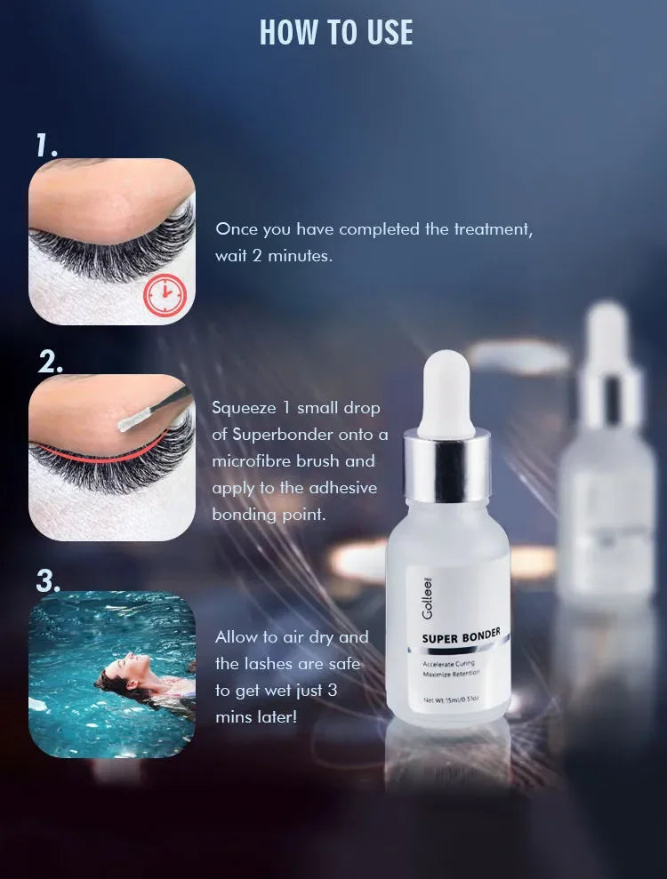 Gollee 0.5s Fast Dry Latex-free Lash Glue No Irritation Bonder Lash Extension Glue 15ml Bonder and Primer Clean Lash Supplies
