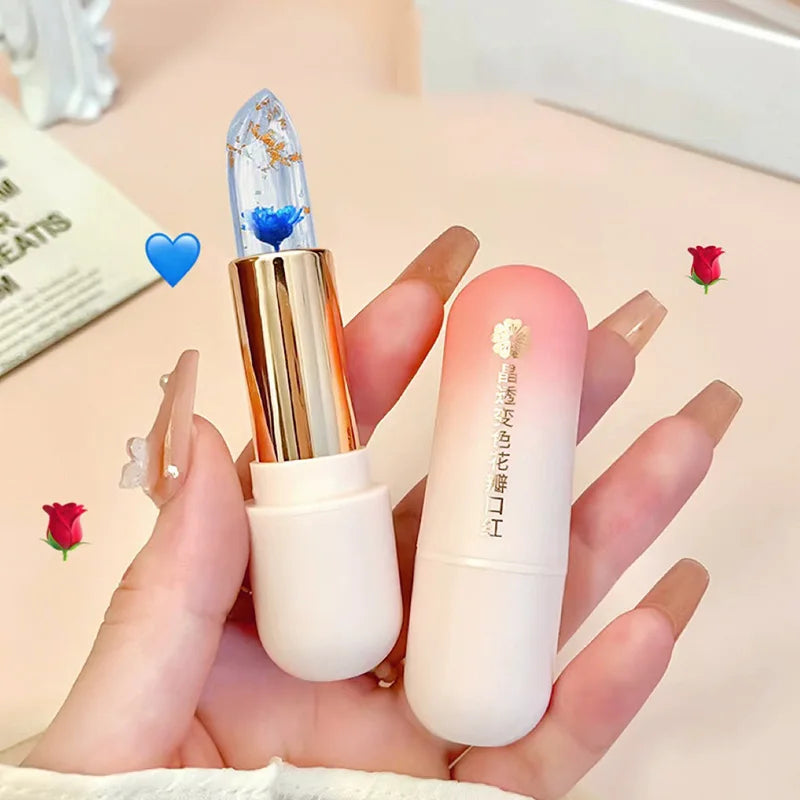 Blue Rose Petal Lip Balm Color-changing Jelly Lipstick Hydrating Non-Sticky Crystal Flower Lip Stain Makeup Skin Care