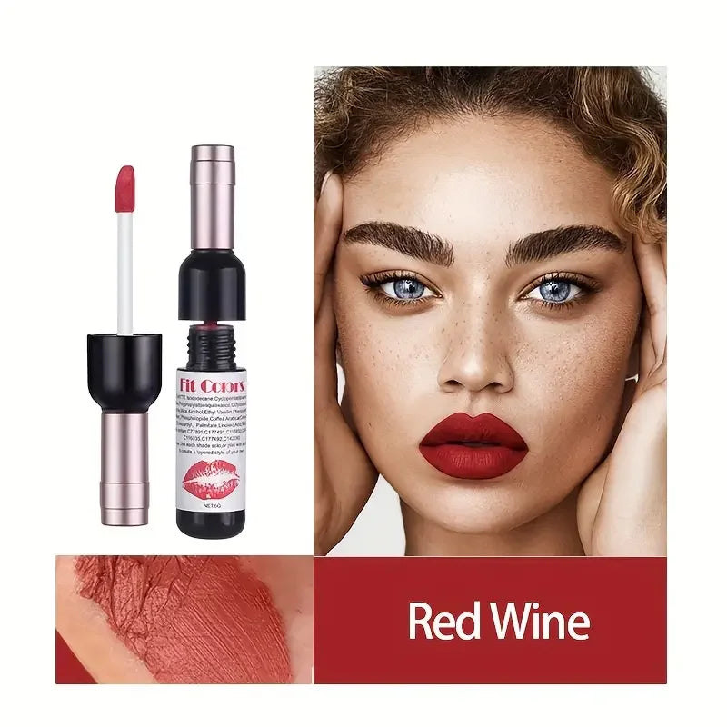 Red Wine Bottle Design Makeup Lip Gloss,Velvet Matte Lip Gloss Liquid Lipstick, High Colour Development,for Natural Lip Makeup