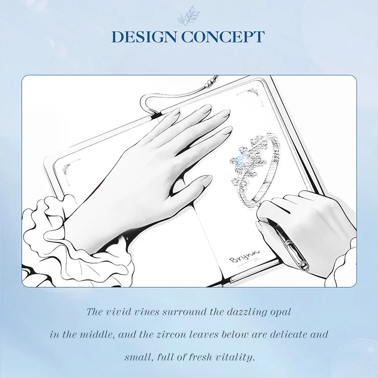 BAMOER 925 Sterling Silver Leaf Ring White Opal Rings Elegant Vine Ring for Women Birthday Gift with Jewelry Box BSR309