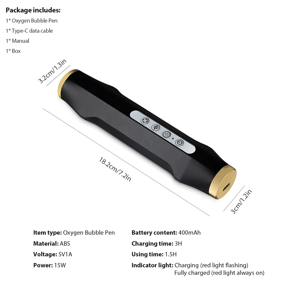 Portable Oxygen Bubble Pen Rechargeable CO2 Oxygen Bubble Machine Deep Clean Dirt Oil Keratin Smooth Wrinkles Whiten Tender Skin