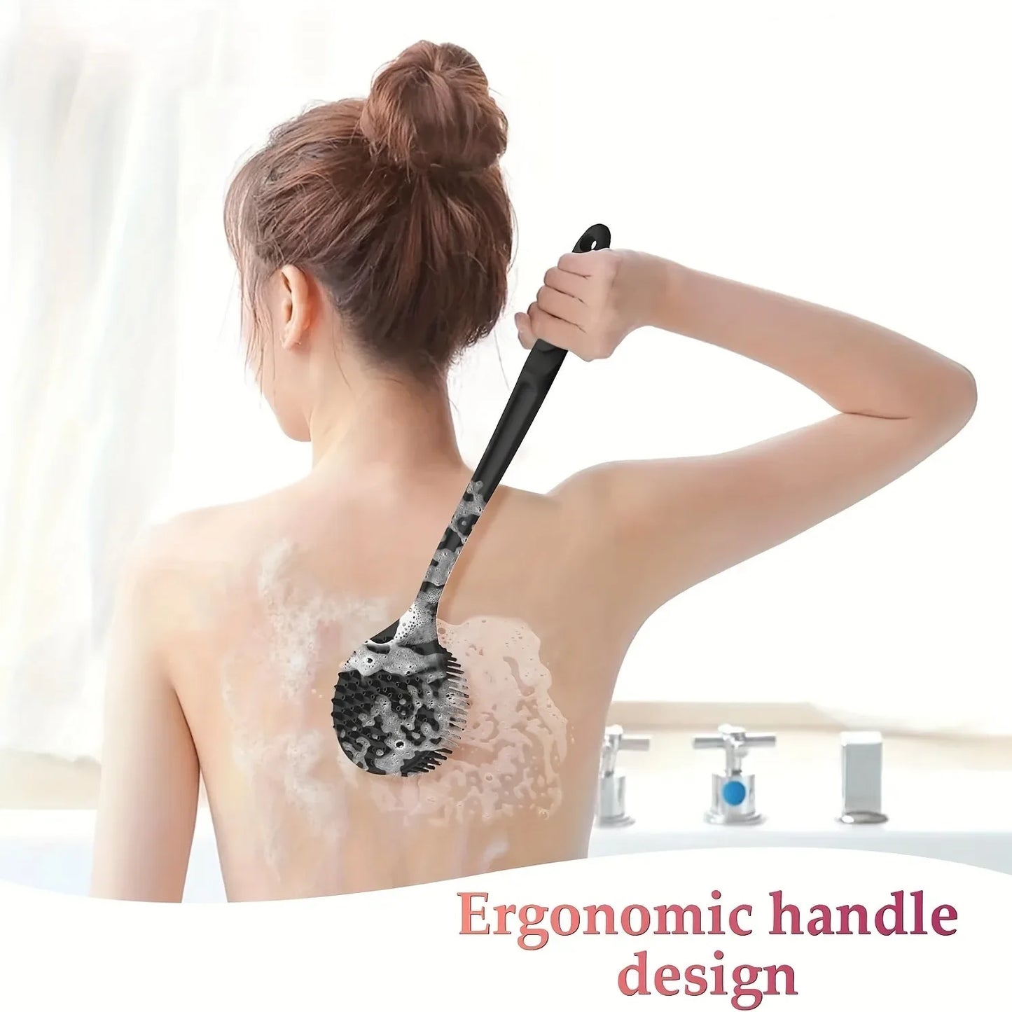 Silicone Back Scrubber Brush for Shower  Long Handle Body Deep Cleansing and Exfoliating Massage Double-Sided Soft Bristles