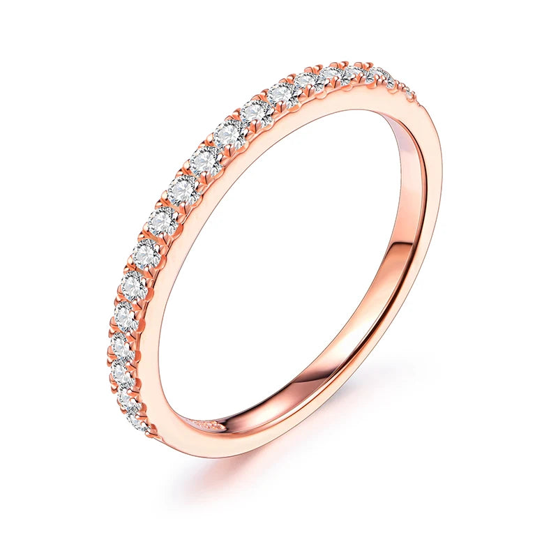 MINTYBOX Brilliant 1.5mm Moissanite Rings 925 Sterling Silver Half Eternity Ring for Women Stacking Engagement Band Fine Jewelry
