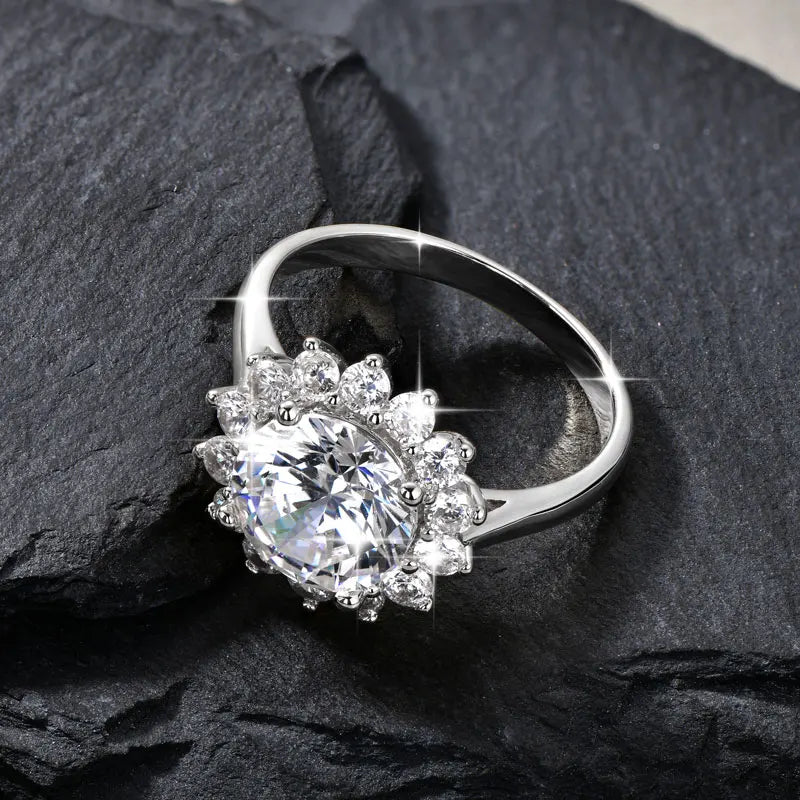 Rrjzz 9MM CZ Lab Diamond Sunshine Flower Ring 5A Cubic Zirconia Sunflower Ring for Women Valentine's Day Birthday Jewelry Gifts