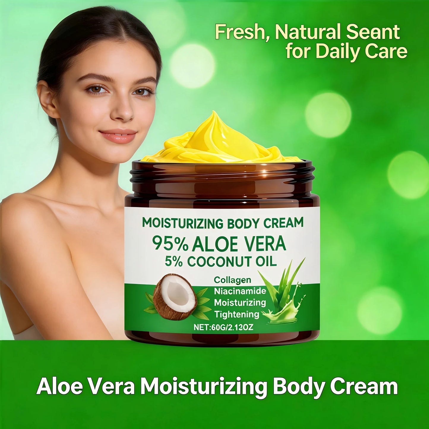 95% Aloe Vera Moisturizing Body Cream with 5% Coconut Oil Gentle Nourishing Tightening Skin Collagen Nicotinamide Body Lotion