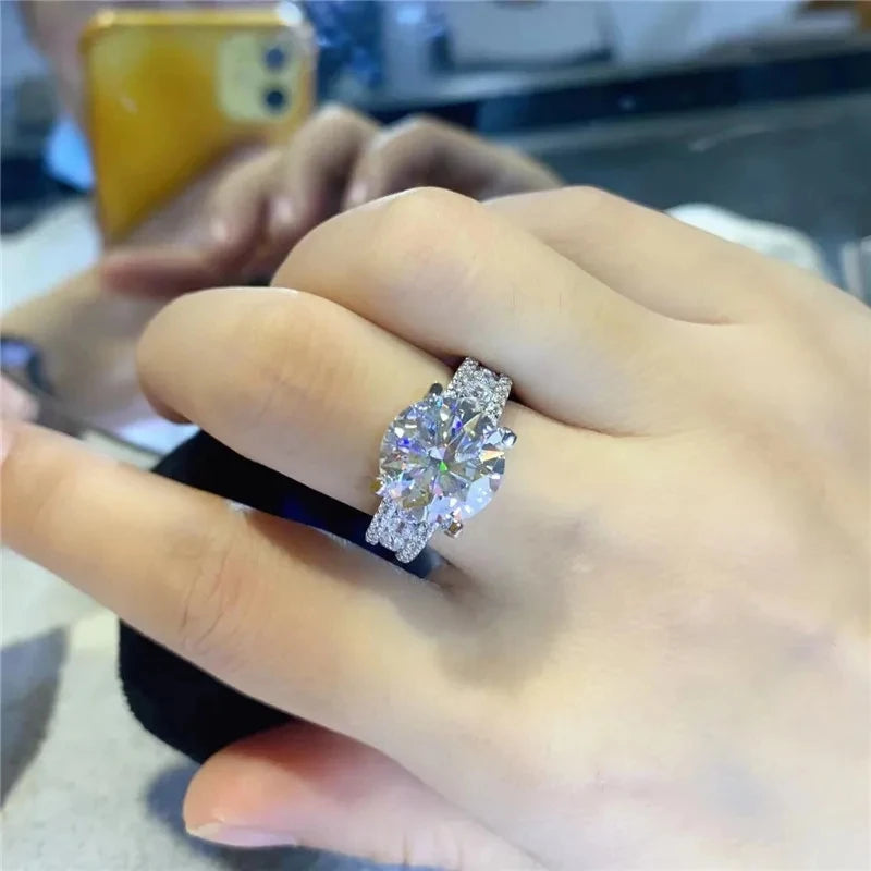 5.0 Carat Green Moissanite Rings Pass Diamond Test AU750 White Gold Ring with Certificate Black Card Sterling Silver Jewelry