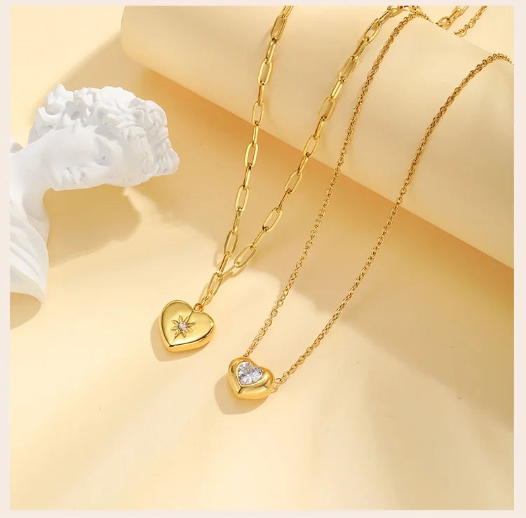 Stainless Steel Love Heart Pendant Necklace , Adjustale Link Paperclip Chain For Women Birthday Girls
