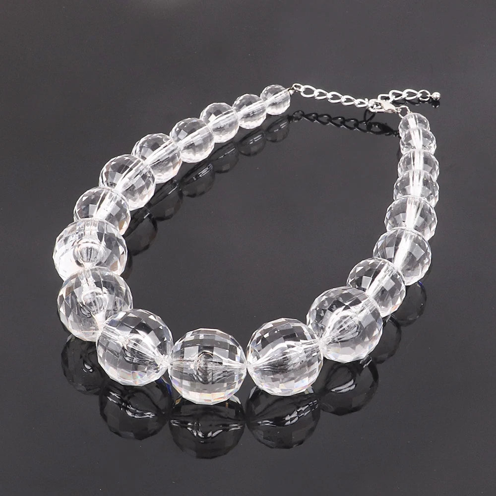 FishSheep Statement Big White Black Acrylic Ball Choker Necklace for Women Large Oversized Clear Beads Collar Necklace Jewelry