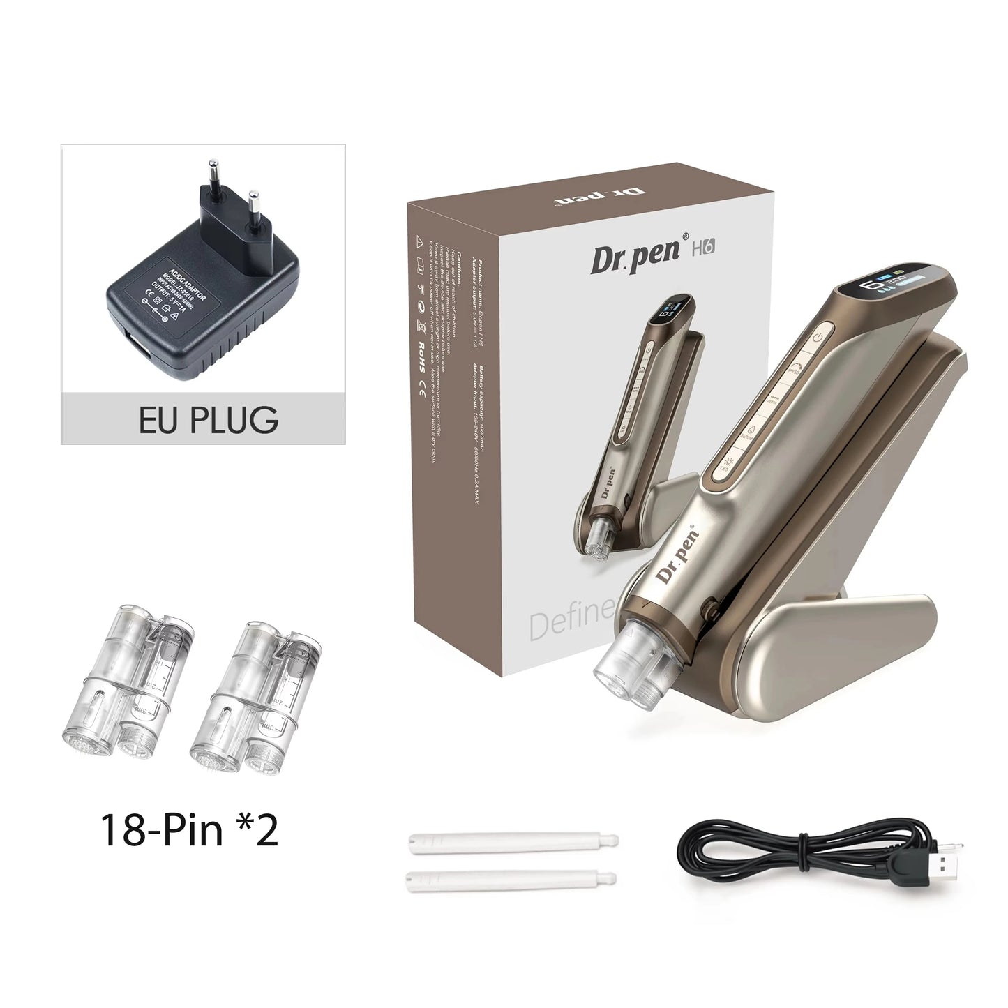 Dr. pen H6 Newly Upgraded Dual Cartridge Design Intelligent Infusion Microneedling pen Needle length 0.25mm as a high-end gift
